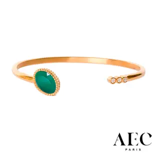 AEC PARIS 巴黎品牌 白鑽綠瑪瑙手環 可調式簡約金手環 BANGLE BOLINA