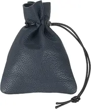 [uxcell] 1 Pcs Drawstring Bag, Leather Coin Purse, Change Purse for Women, Men's Leather Bag, for Jewelry, Keys, Coin Storage(Dark Blue)