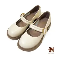 在飛比找momo購物網優惠-【SM】圓頭牛皮厚底瑪莉珍鞋(米白色)