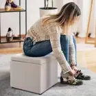 Costway 40cm PU Leather Cube Storage Ottoman with Lid-White