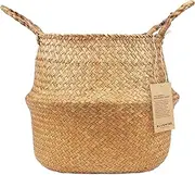BluemingHomeDecor Plant Basket – Large Seagrass Planter Baskets for Indoors, Woven Rattan Planters for Tall Indoor Plants with Handles, Wicker Boho Decorative Plant Pot (Large, 11-12 Inch)