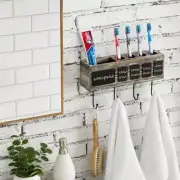 Wall Mounted Torched Wood Toothbrush Holder with Chalkboard Labels and 4 Hooks