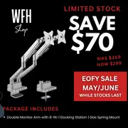Double Monitor Arm with 8-IN-1 Docking Station - Gas Spring Mount