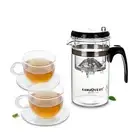 3in1 Tea Set - 200ml Heat Resistant Glass Piaoyi Teacup + 2x 100ml Cups & Saucer