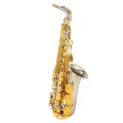 New Alto Saxophone Nickel Plated Gold Key Professional Sax with Case ---