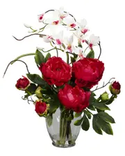 Nearly Natural Peony & Orchid Silk Flower Arrangement