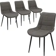 [Familand] Contemporary Dining Chair Set of 4, Grey, Ergonomic, Sturdy Base, Metal Frame, Polyurethane Upholstery, Perfect for Dining Rooms