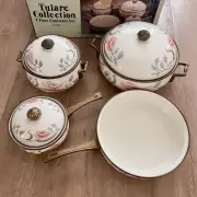 Vtg NIB Tulare Collection Porcelain Enamel 7 PCs Cookware Set - Pans, Casserole