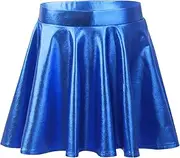 [Jhaoyu] Kids Girls Glossy Metallic Skirt Mini Skater Skort Dance Athletic High Elastic Waistband Skirt
