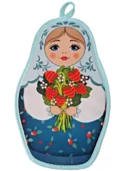 St. Petersburg Matroyshka Potholder Blue Russian Nesting Doll 9.5 x 6.75-in Gift
