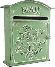 BIG FORTUNE Rustic Vintage Letterbox - Wall Mount Mailbox With Antique Style Nostalgic Charm - Metal Outdoor Garden Decoration in Green