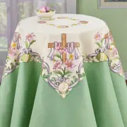 Embroidered Easter Cross Lilies Floral Cutwork Scalloped Square Table Cloth 34"