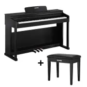 Donner DDP-100 White 88 Key Fully Weighted Upright Digital Piano 3 Pedal - Black / Piano + Black Bench