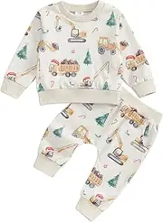 [Socutebabe] Toddler Baby Boys St Patricks Outfit Digger Clover Print Sweatshirt Long Sleeve Shirt Pants 2Pcs Spring Clothes