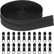 5Yards Bulk Zipper Sewing Zipper Replacement with 20PCS Zipper Sliders (Black)