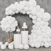 Lumjoy 129pcs White Balloons Garland Kit Different Sizes 18 12 10 5 Inch Matt White Helium Latex Balloon for Valentine's Day Birthday Wedding Anniversary Baby Shower Arch Party Decoration