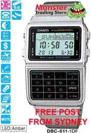 CASIO WATCH DATABANK VINTAGE RETRO DBC-611-1DF DBC611 DBC-611-1 WARRANTY