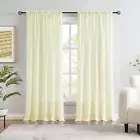 2 Panels Melodieux Cream Yellow Velvety Semi Sheer Curtains 52" by 96" NEW