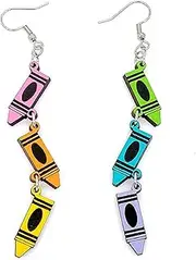 [KIFEDSLJ] Back To School Teacher's Day Drop Earrings Lightweight Wooden Books Crayons Earrings Teacher Rainbow Sunshine Dangle Earrings Jewelry Gifts