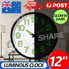 12'' Luminous Quartz Wall Clock Decor Non Ticking Night Light Glow In the Dark