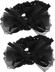 Beaupretty 2pcs French Style Bow Hair Clip with Snood Net Bun Cover Decorative Hair Accessories for Women Banks Hotels and Restaurants
