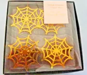 4 Spider Web Napkin Rings Holder Isaac Mizrahi Halloween Spooky Gold Tone New