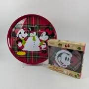 Mickey Minnie Mouse Christmas Tray Plates Serving Melamine Plaid Red Green New