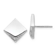 14k White Gold Real Diamond Fancy Square Earrings