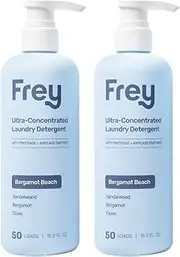 FREY Concentrated Natural Laundry Detergent – 2 Pack, 100 Concentrated Loads of Long Lasting High Efficiency Liquid Laundry Detergent (Sandalwood Sweet Fragrance)