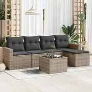 6 Piece Garden Sofa Set with Cushions Grey Poly Rattan Patio Bar Sets
