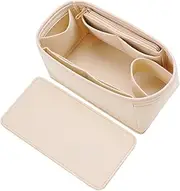 LOUKAYCCI Purse Organizer & Base Shaper Fit Speedy 25 & Neverfull PM, Goyards, MK,Longchamps More,Felt Bag Organizer Insert for Handbags with Metal Zipper [Bottle type] (Medium, Beige)