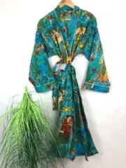 Indian Cotton Kimono Frida Kahlo Printed Bathrobe One size Body Cover up Night