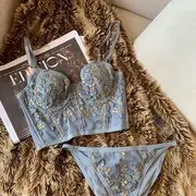 Set: Embroidered Bralette + Panties Airy Blue (Bra + Panties) - M