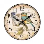French Country Retro Wall Clock Blue Red Bird Postcard 34cm