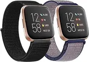 2 Pack Nylon Band Compatible with Fitbit Versa 2 Bands for Women Men, Soft Adjustable Breathable Replacement Sport Strap for Fitbit Versa/Versa Lite/Versa SE Smart Watch
