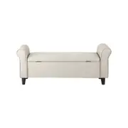 Oikiture Storage Ottoman Linen Arm Foot Stool Large Beige