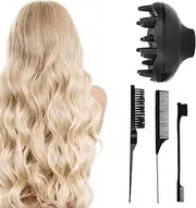 Diffuser Attachment for Hairdryer, Diffuser Hairdryer, Universal Diffuser for Hairdryer, Hair Diffuser for Curly Hair, Hair Dryer Diffuser, For Curly Wave and Natural Hair (3 Comb Included)