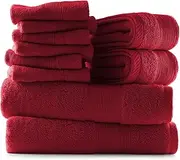 [Hearth & Harbor] Bath Towels for Bathroom - 100% Ring Spun Cotton Luxury Bathroom Towels - Soft & Highly Absorbent Bath Towels Set, 10 Piece Set (2 Bath Towels, 2 Hand Towels, 6 Washcloths) - Red