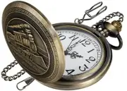 Locomotive Bronze Quartz Pocket Watch for Men,Arabic Numerals White PK041108