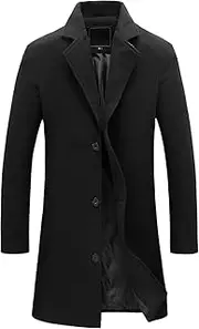 [Maiyifu-GJ] Men's Full Length Wool Blend Coat Single Breasted Quilted Lined Trench Overcoat Winter Windproof Business Jackets
