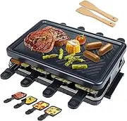Electric Grill Indoor, 1300W Double U-Shaped Heating Tube, 8 Raclette Cheese Pans & 2 Wooden Spatulas, Adjustable Temperature, Disassemble - Easy to Clean
