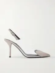 [Alaïa] Alaïa - Le Caur 90 Suede And Pvc Slingback Pumps - Gray - IT38 IT 38 Gray