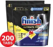 2 x Finish Dishwashing Tabs Tablets Powerball Ultimate Pro Lemon Sparkle 100pk