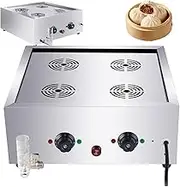 Commercial Steamed Buns Machine, 2/4/6 Hole Electric Stainless Steel Food Bread Buns Steaming Steamer, Steamed Bun Warmer Machine with Anti-Dry Alarm, Independent Temperature Control Knob 4 Hole