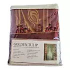 VTG Sheer Luxury Curtains Set Delon Tulip Pattern Burgundy Gold Thread Beaded