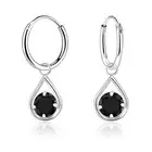 925 Sterling Silver Black Round Teardrop CZ Cubic Zirconia Sleeper Hoop Earrings