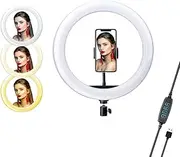 26cm/ 10inch Video Ring Light Lamp Dimmable 3 Lig ng Modes 2700K-6500K USB Powered with Ballhead Adapter Phone Holder for Live Streaming Selfie Facial 26CM + PTZ + Hose Mobile Phone Clip One Size