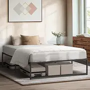 Oikiture King Size Bed Frame Metal Bed Base with Steel Slat Mattress Support Black