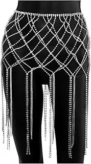 [VMAQGOAX] Body Jewelry Chain Rhinestone Tassel Body Chain for Women, Party Full Diamond Bikini Set Waist Chain for Short Dress