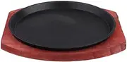 Amosfun Mini Cast Iron Skillets,19cm Round Fajita Plates with Wooden Base Tray Sizzling Steak Pan Nonstick BBQ Stovetop Grill for Induction Cooker